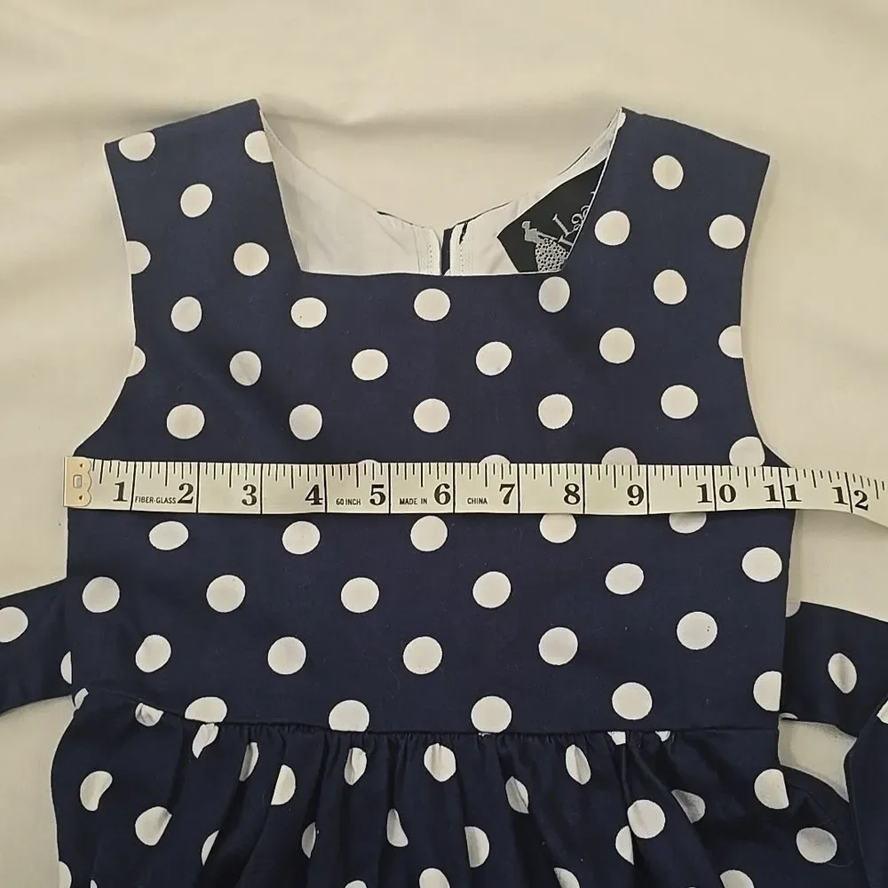 Lady VintageNavy Blue Polka Dot Dress 3/4